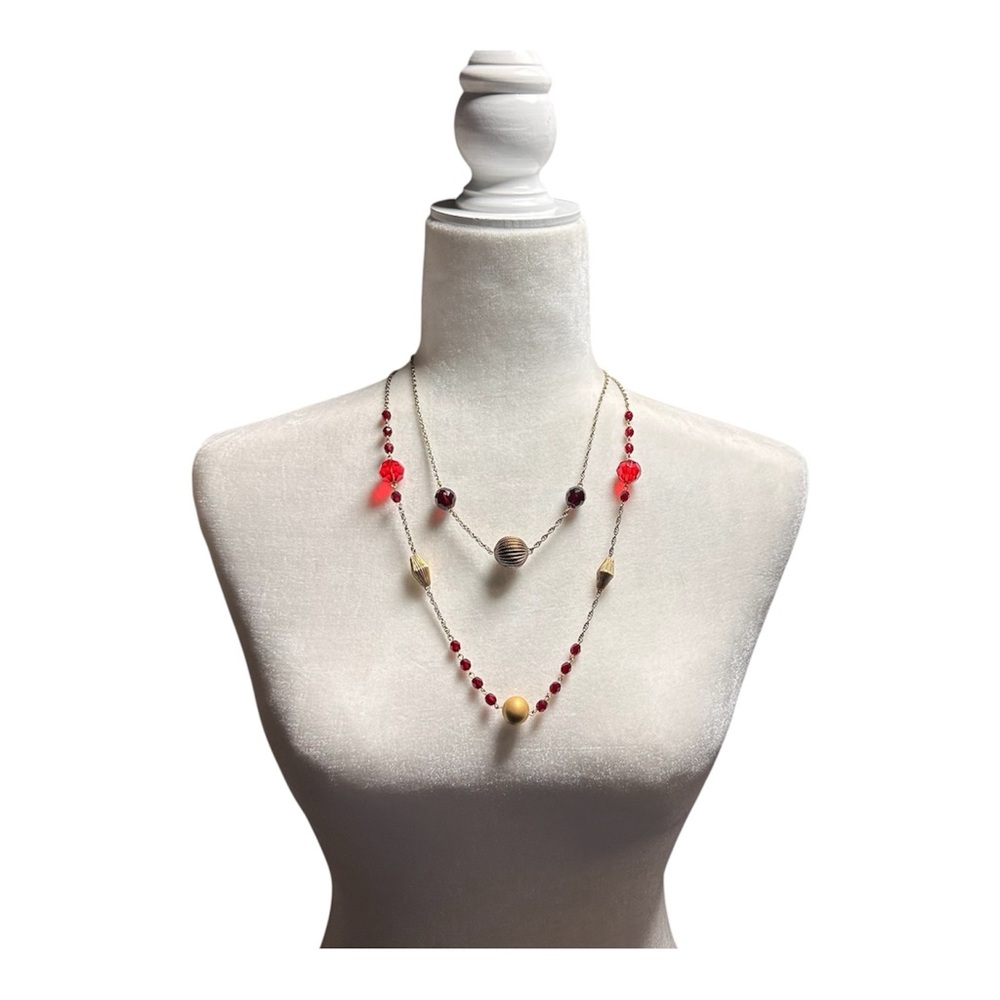 Antique Gold Tone Beaded 2 Tier Layered Necklace